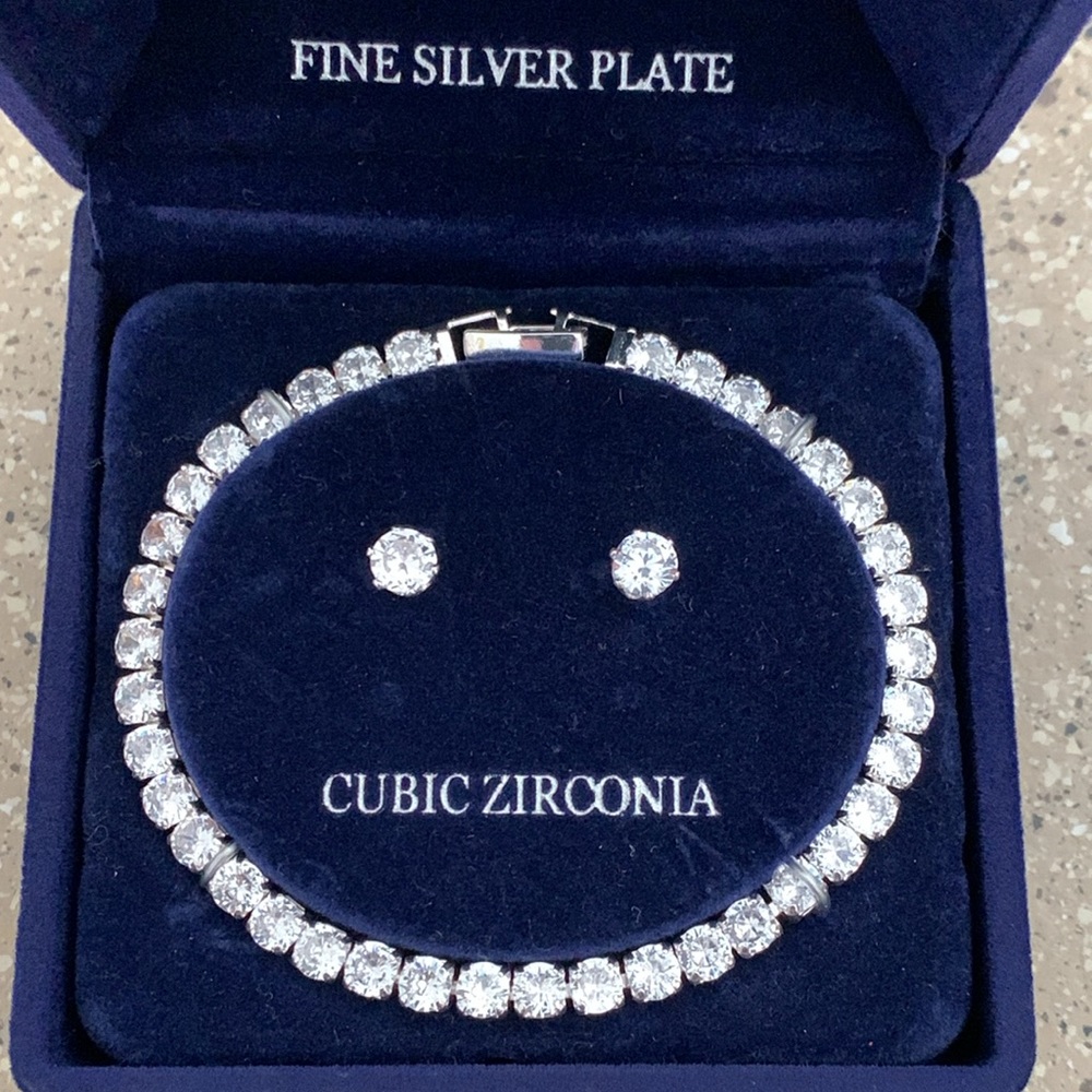 Danecraft fine silver plate cz bracelet/earring set